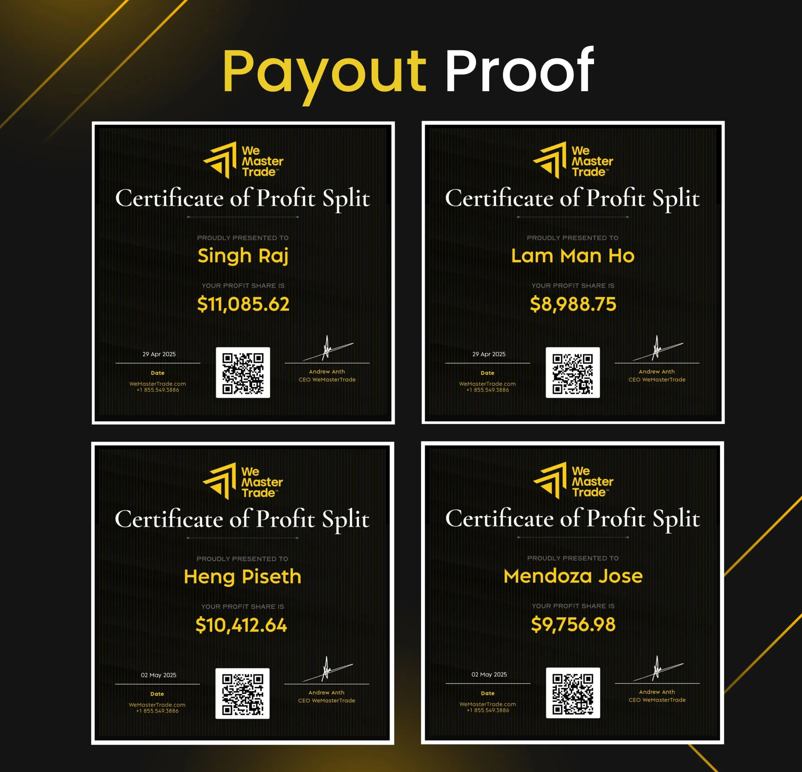 Payout proof on April 2025 WemasterTrade