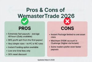 WemasterTrade Pros and Cons 2026 - Fast Payouts, 90% Split, Simple Rules