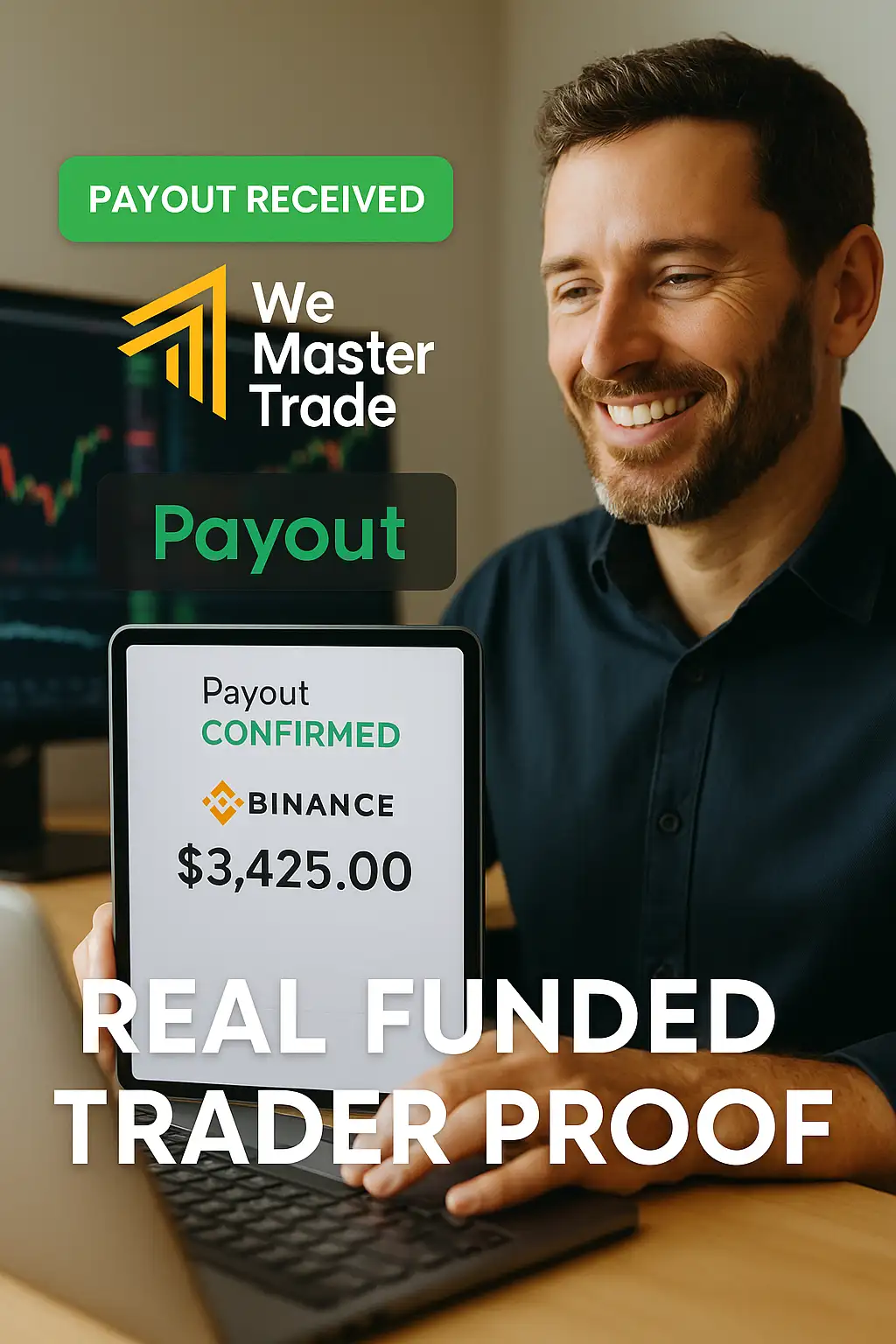 Real funded trader receiving payout from WemasterTrade, with proof of withdrawal on screen.