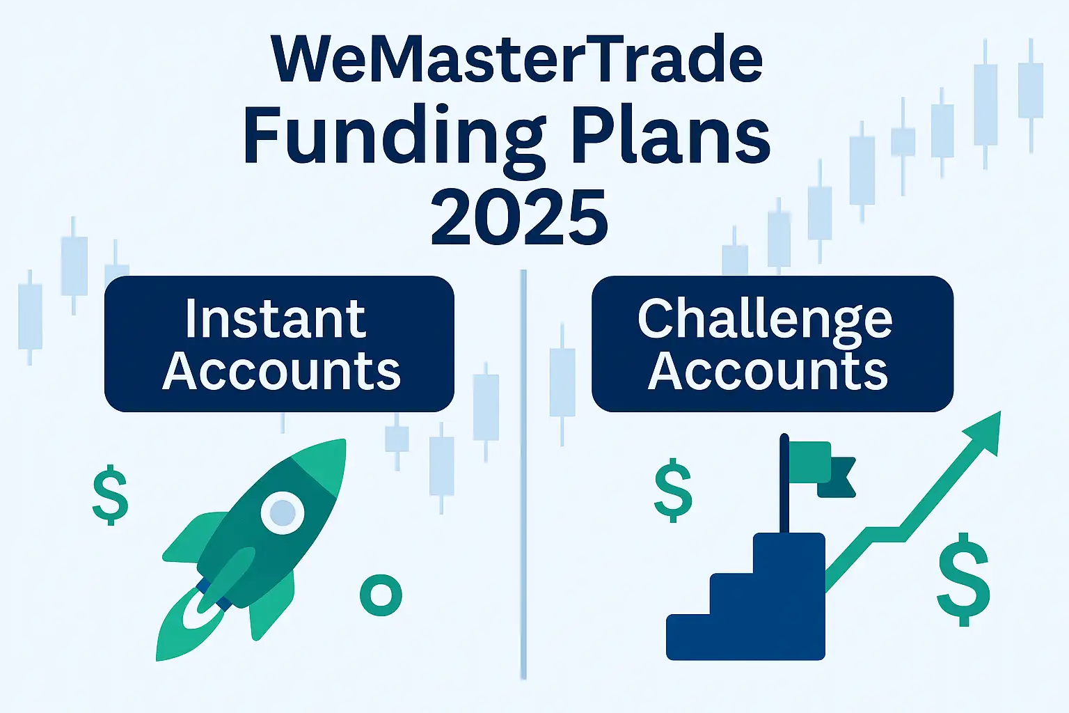 Visual comparison of Instant and Challenge funding accounts in WemasterTrade 2025