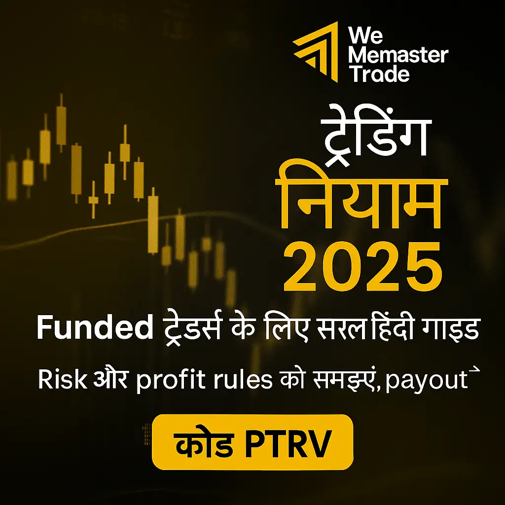 WemasterTrade trading rules infographic in Hindi showcasing key risk and profit guidelines for prop firm traders